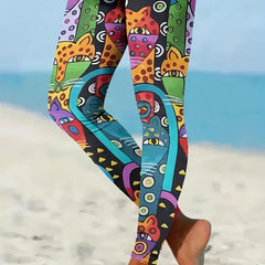  Abstract Cat Print High Rise Skinny Legging