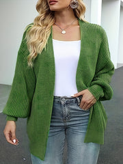  Solid Lantern Sleeve Open Front Cardigan