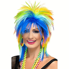 Rainbow Spiky Mullet Wig Cockscomb Wig Synthetic Wig With Bangs