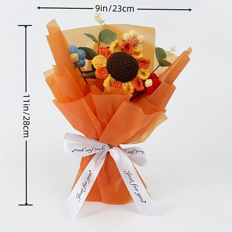 1pc Crochet Wool Eternal Flower Sunflower Bouquet Gift Handicraft