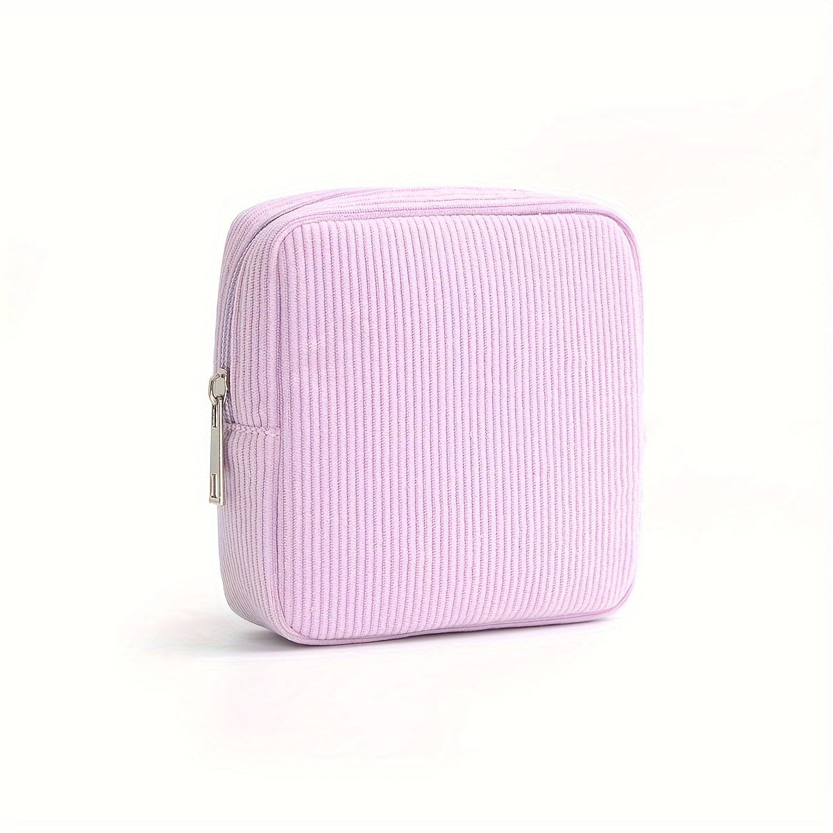 Minimalist Corduroy Toiletry Bag Portable Cosmetic Pouch with Zipper Closure