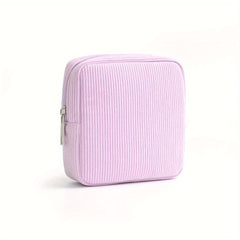 Minimalist Corduroy Toiletry Bag Portable Cosmetic Pouch with Zipper Closure