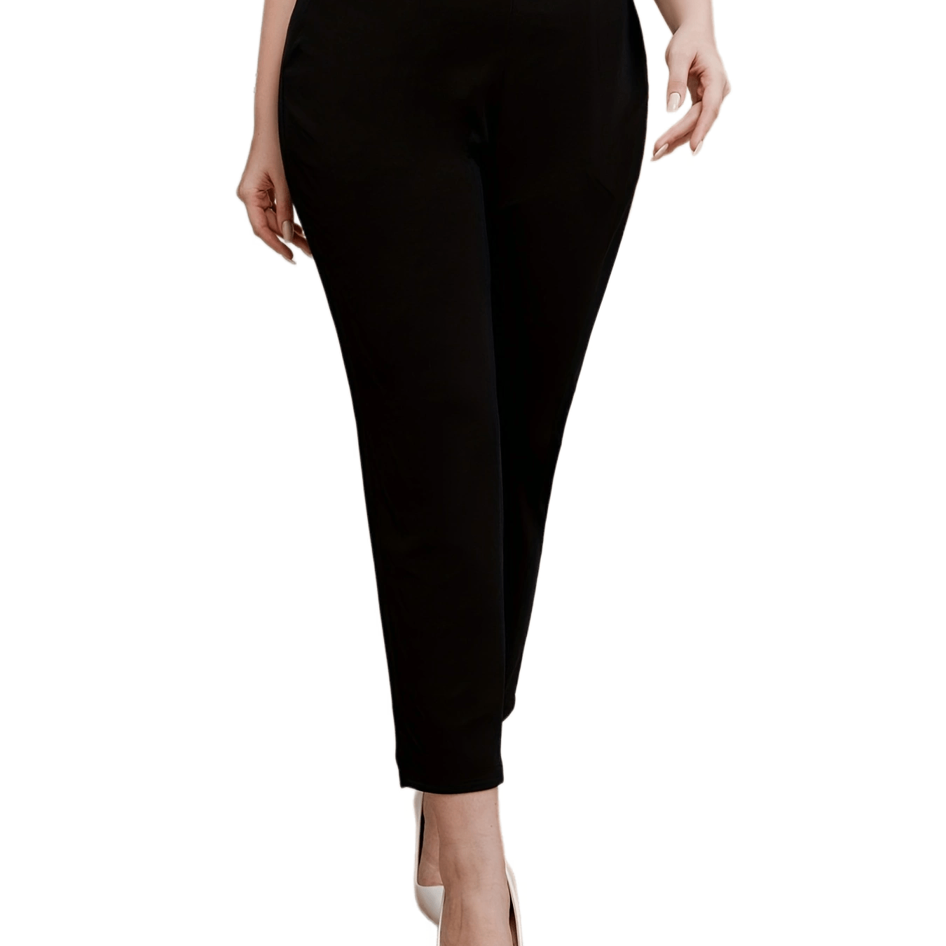  Solid Chain Decor Elastic High Rise Straight Leg Crop Trousers