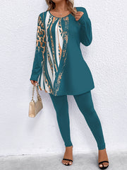 Women's Plus Leopard Print Peplum Top & Leggings Set