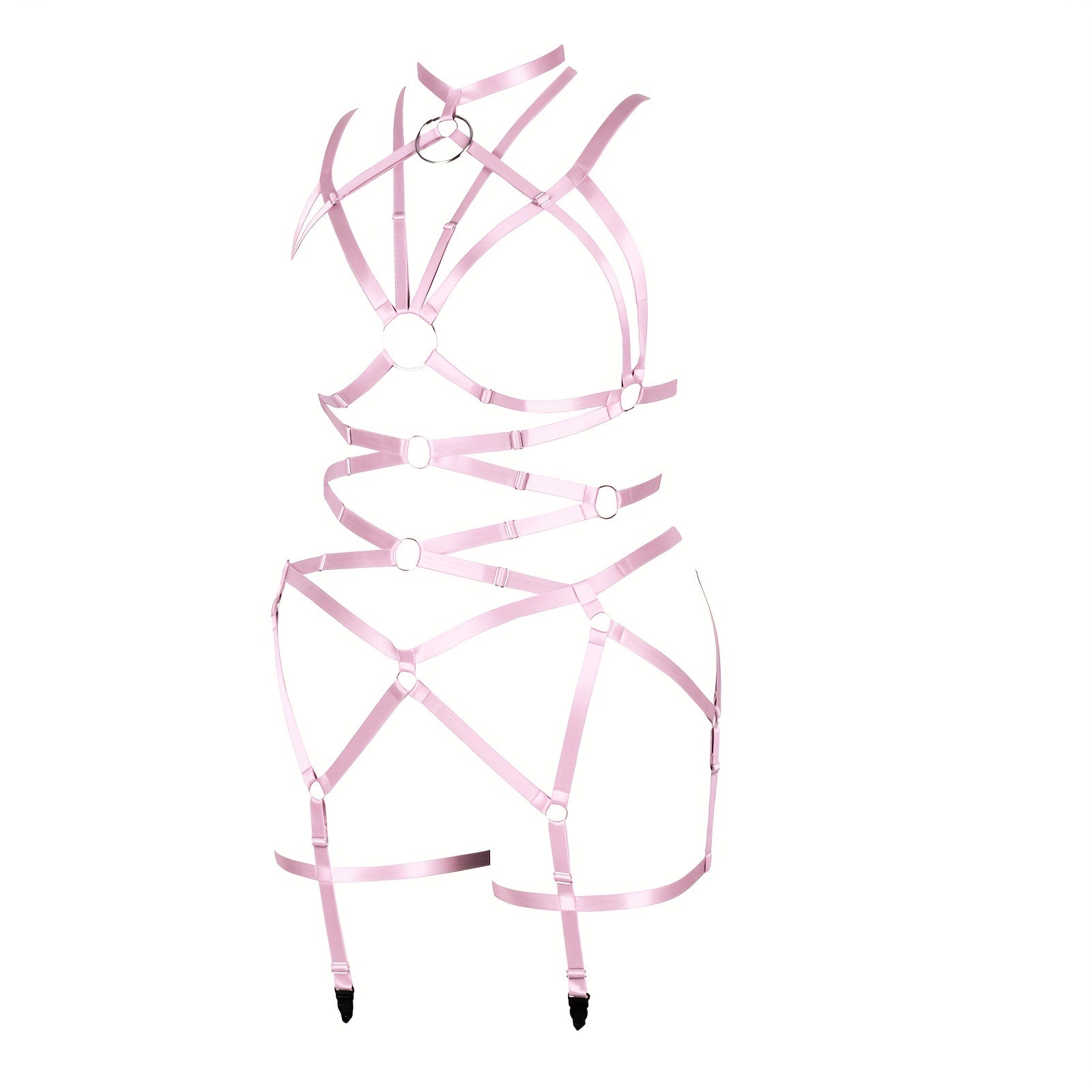 Pink Hollow Out Body Harness Bra Waistband Elastic Sexy