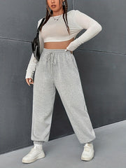  Casual Pants Women's Plus Solid Elastic Drawstring High Rise