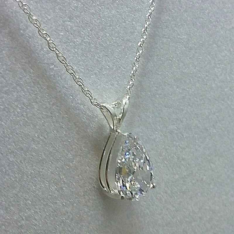 925 Silver Teardrop Gemstone Zircon Pendant Necklace