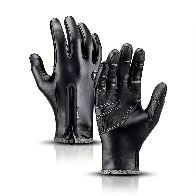 Winter Thermal PU Leather Touch Screen Waterproof Gloves for Cycling Ski
