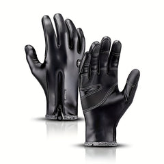 Winter Thermal PU Leather Touch Screen Waterproof Gloves for Cycling Ski
