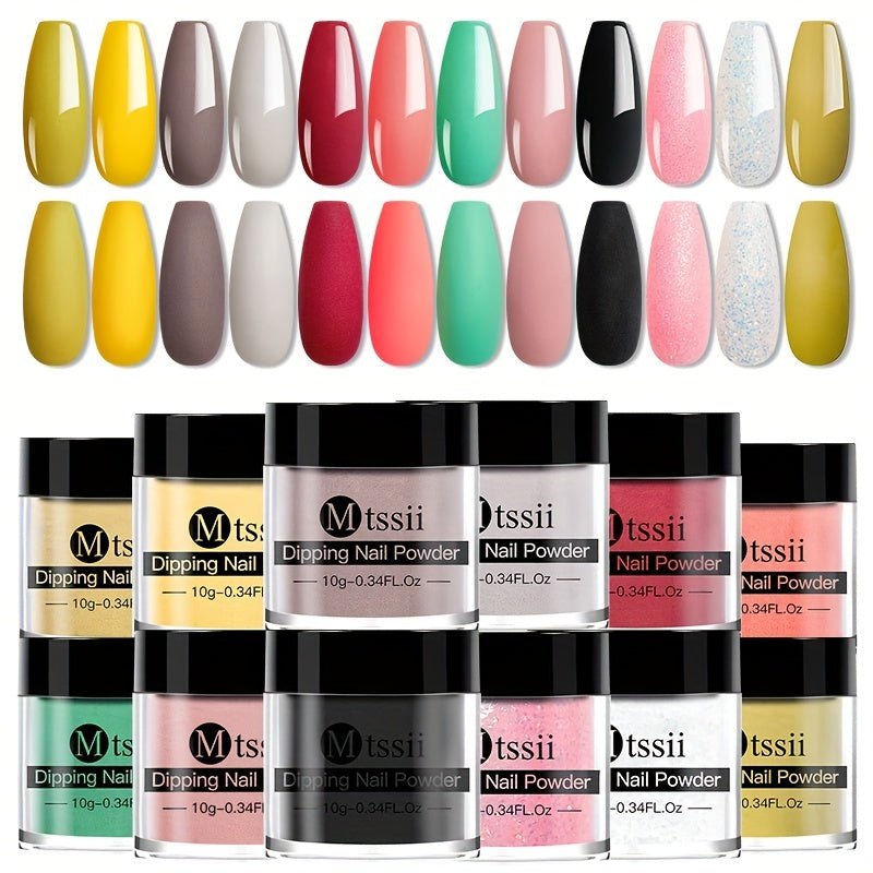 Dipping Powder 12 Colors Dip Nail Powder Kits Glossy Professional Set