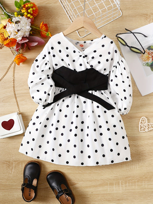 Polka Dot Long Sleeve Dress with Belt