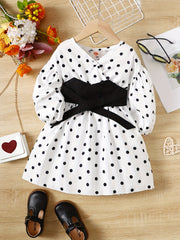 Polka Dot Long Sleeve Dress with Belt