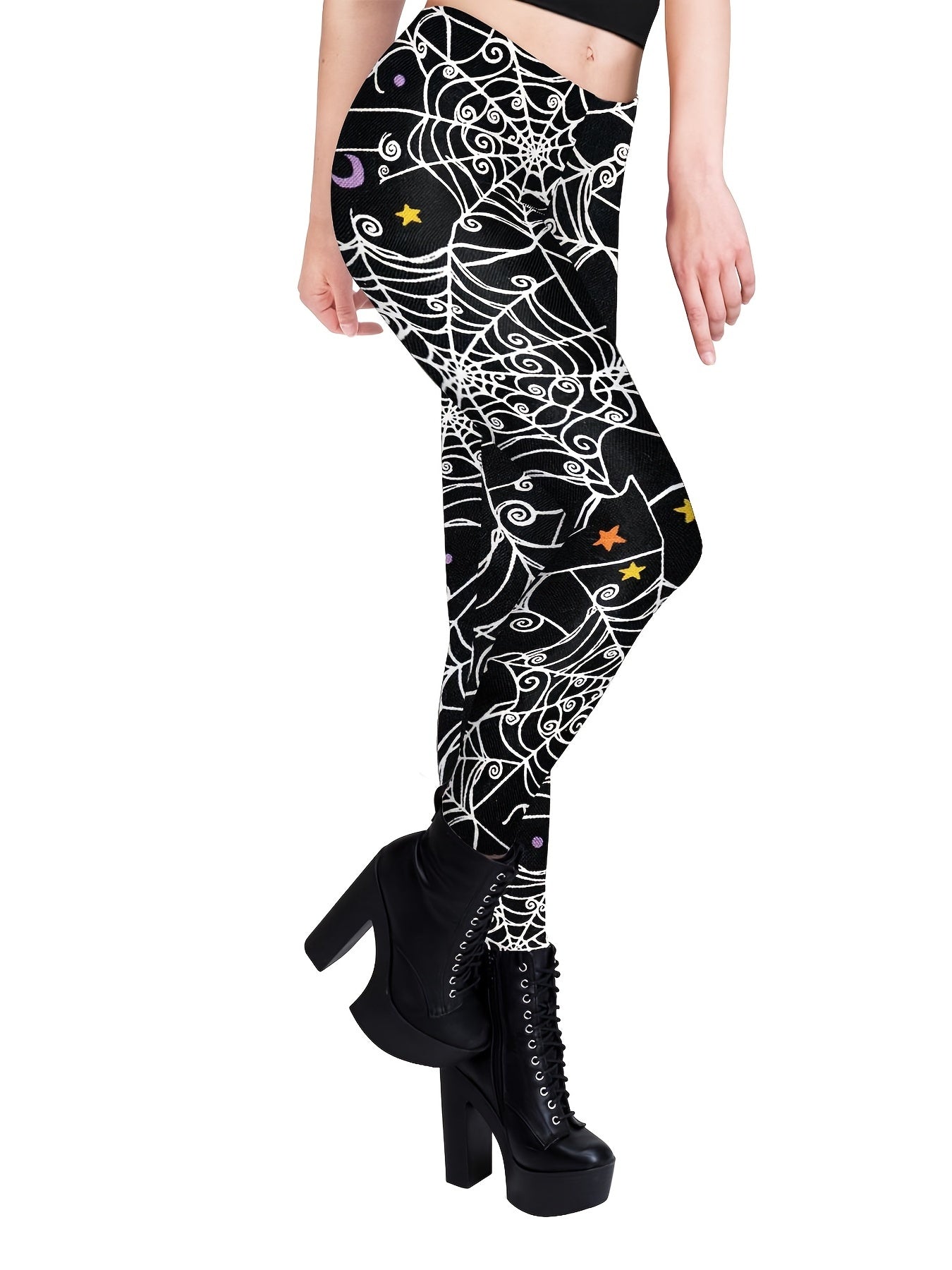 Halloween Cobweb Print Leggings High Waist Skinny Leggings
