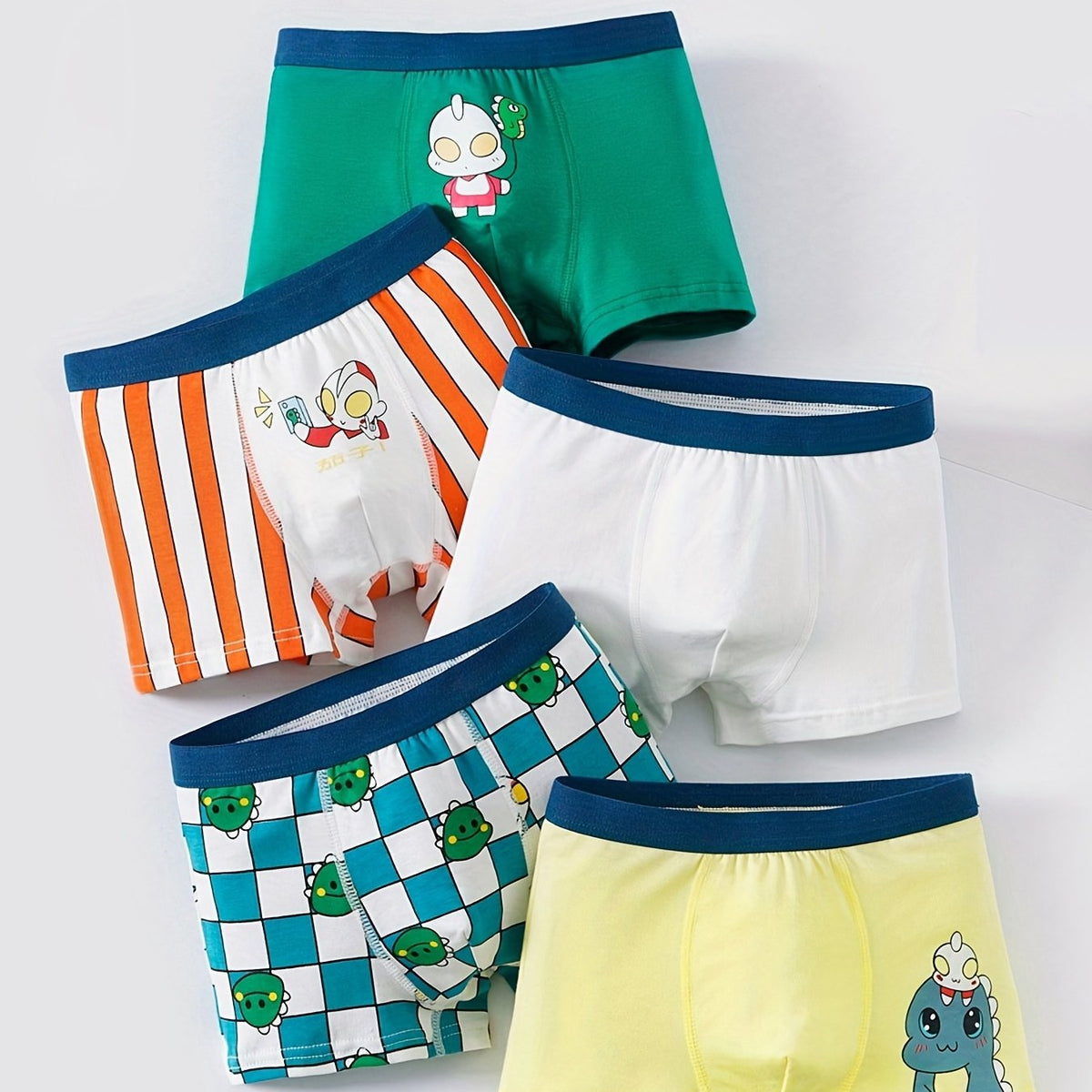 5pcs Cartoon Graphic Print Boys Boxer Briefs Set