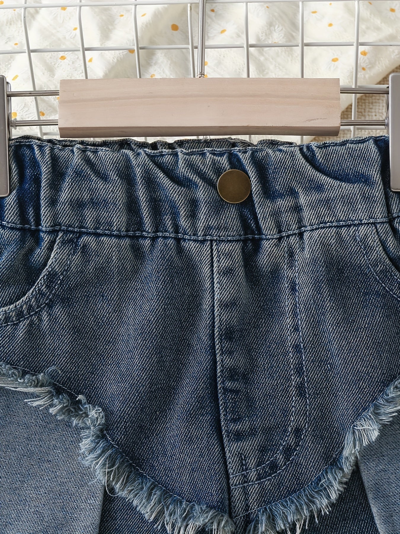 Girls Asymmetrical Denim Shorts with Raw Trim and Pockets