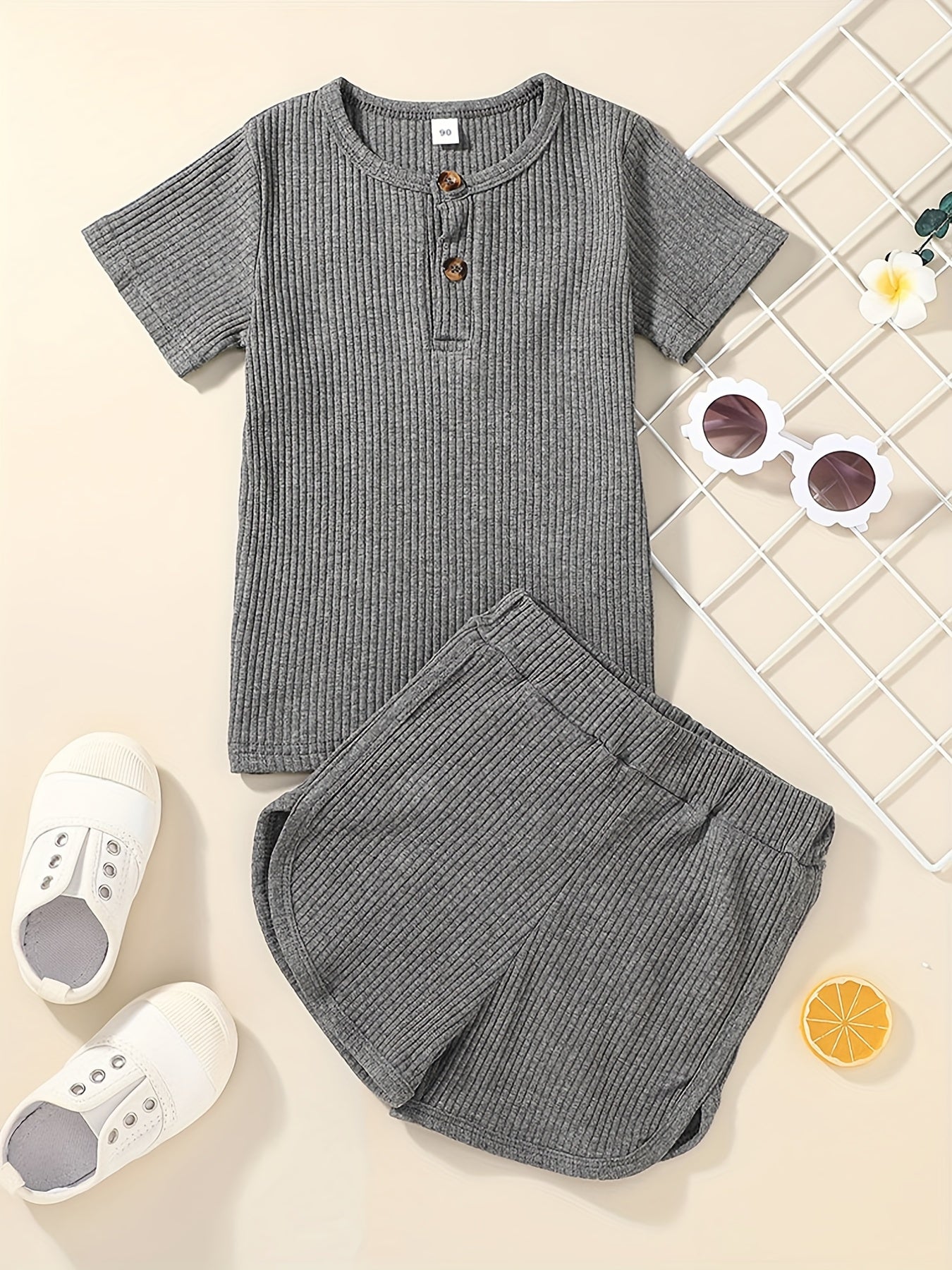 Boy's 2pcs T Shirt & Shorts Set Solid Outfits for Summer