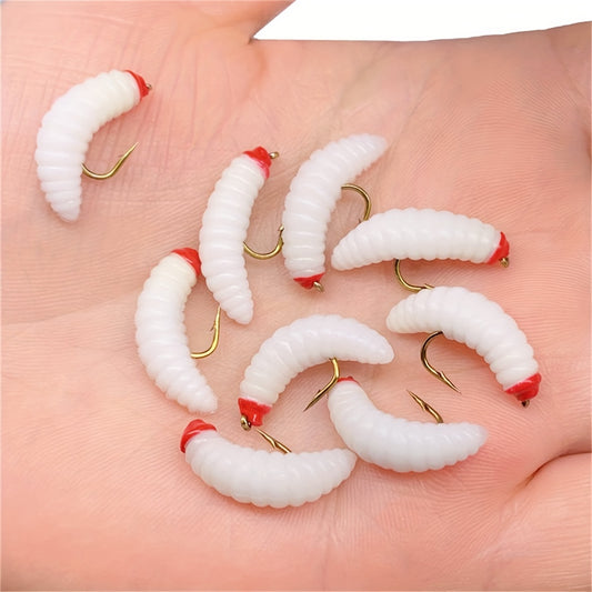 5Pcs MultiColor Soft Worm Fly Fishing Lures Trout Grayling Maggot
