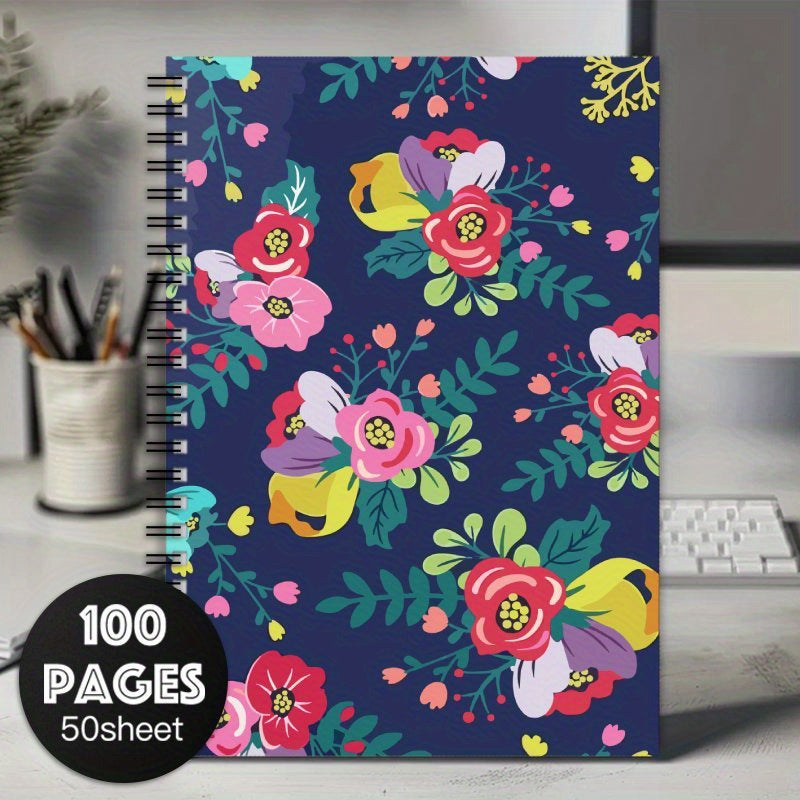 Floral Spiral Notebook Journal Pink & Purple Flowers 100 Pages