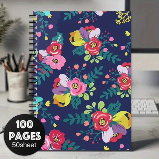 Floral Spiral Notebook Journal Pink & Purple Flowers 100 Pages