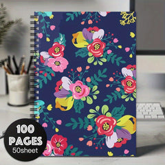Floral Spiral Notebook Journal Pink & Purple Flowers 100 Pages