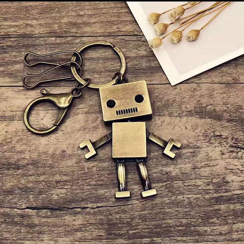 Mini Robot Car Keychain Retro Movable Alloy Key Chain Pendant Car Ornaments