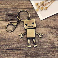 Mini Robot Car Keychain Retro Movable Alloy Key Chain Pendant Car Ornaments