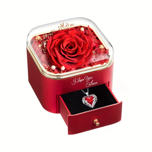 Preserved Rose Ocean Heart Necklace Box Acrylic Eternal Flower Gift