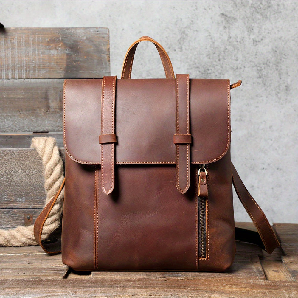 Vintage Leather Backpack Casual Schoolbag Functional Backpack