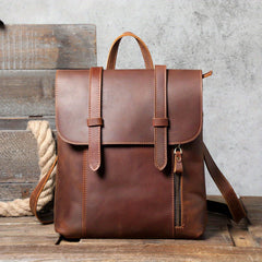 Vintage Leather Backpack Casual Schoolbag Functional Backpack