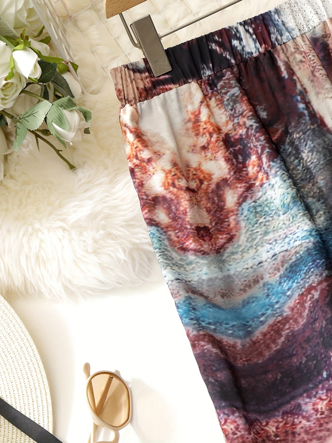 Women's Plus Marble Print High Rise Straight Leg Trousers