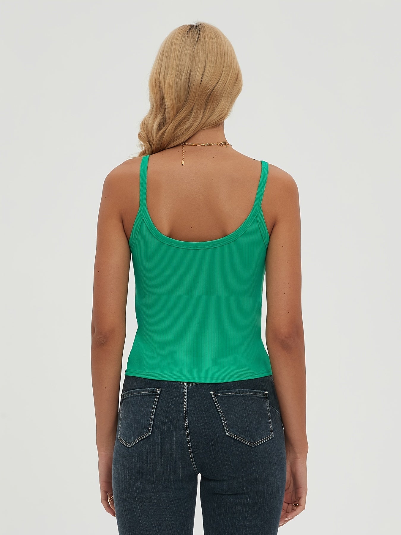 Solid V-neck Crop Cami Top Spaghetti Strap Summer Women's Clothing