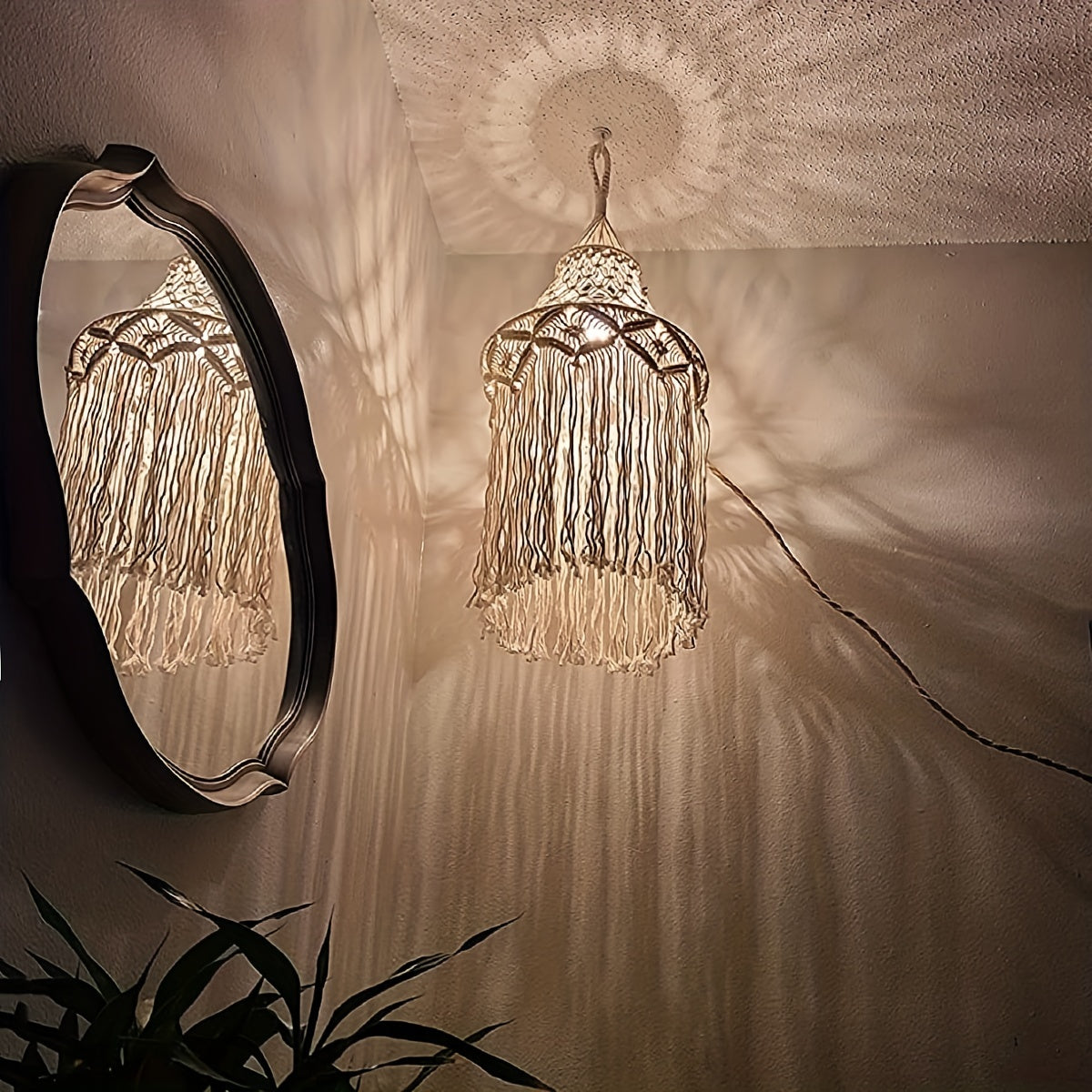 Modern Macrame Lamp Shade with Tassels for Home Decor