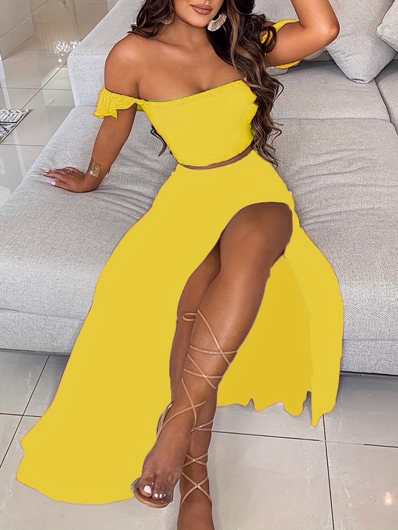 Boho Bodycon 2 Piece Set Off Shoulder Tube Top & Maxi Skirt