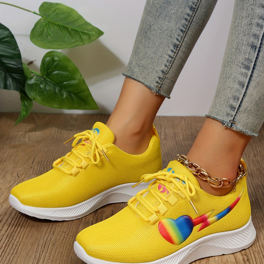 Women's Love Heart Platform Sneakers Lace Up Outdoor Shoes