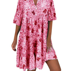  Graphic Print Bell Sleeve Mini Smock Dress