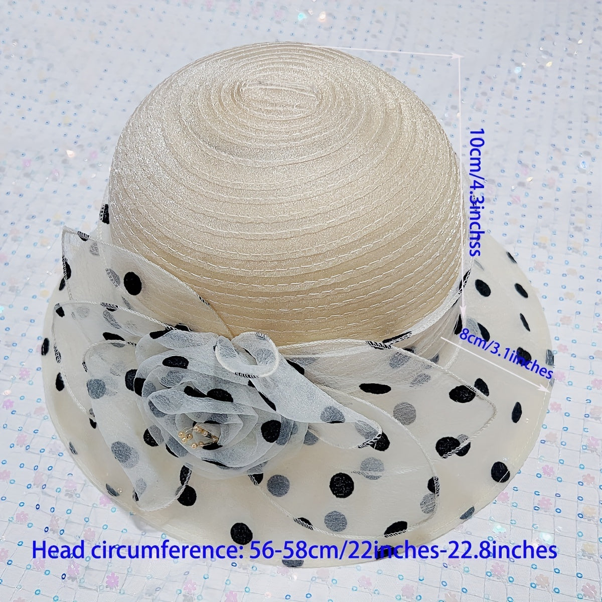 Polka Dot Flower Derby Hat Stitching Sun Hat Lightweight Mesh Bucket Hat