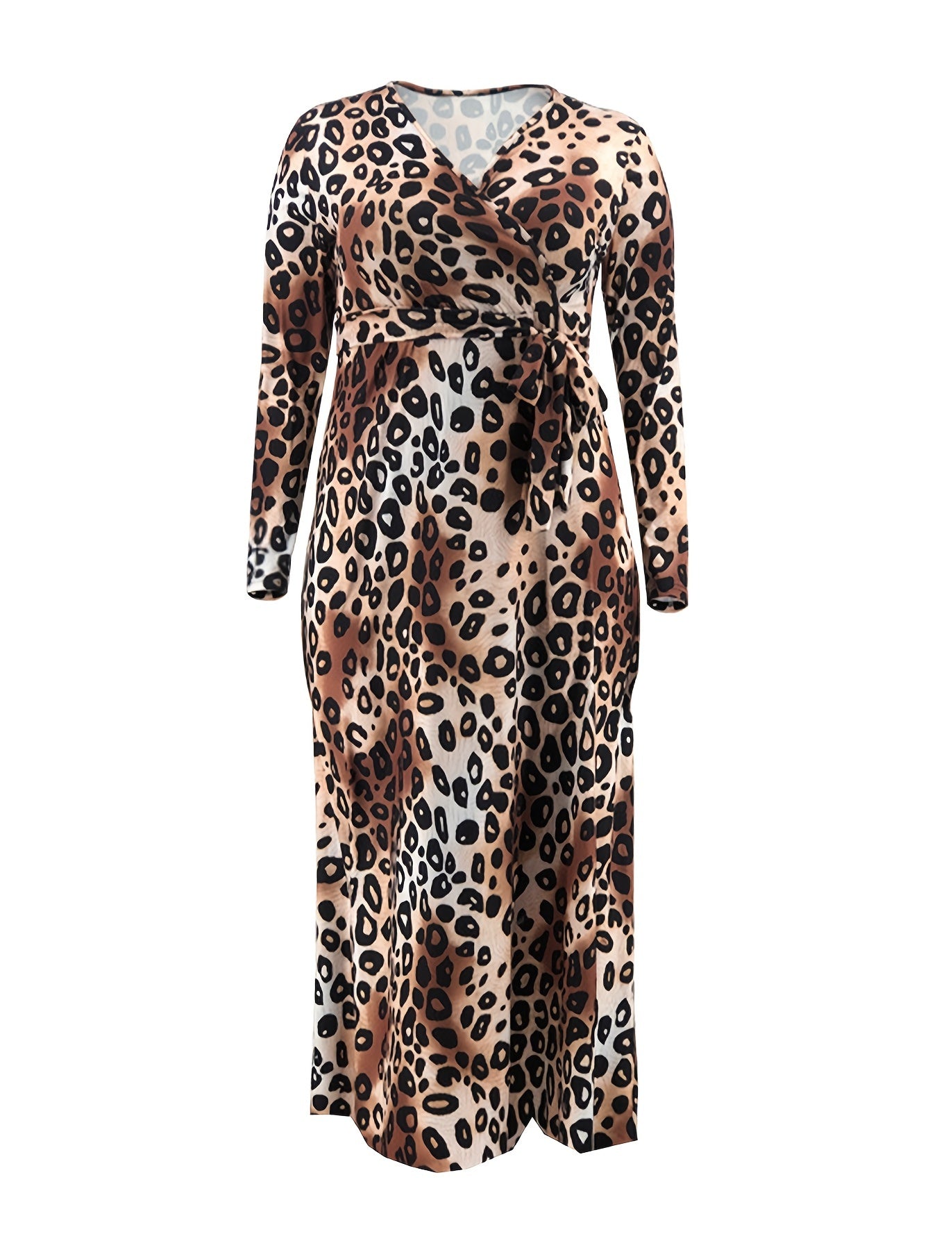  Leopard Print Long Sleeve Dress