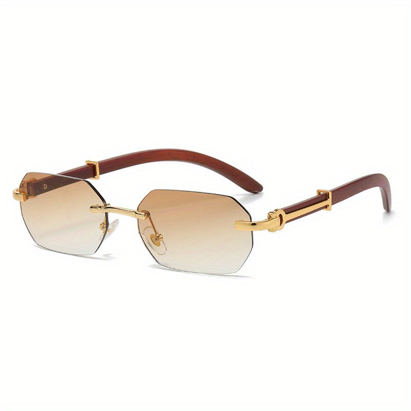 Wood Grain Mirror Legs Frameless Sunglasses Retro Mixed PC Sunglasses