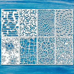 8pcs Reusable Painting Stencil Molecules Abstract Bricks Crocodile Irreg
