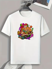 Colorful Cartoon Print Men's Graphic T-shirt for Summer