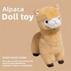 Plush Alpaca Stuffed Animal Toy Realistic Eyes Fluffy Ears Beige Brown