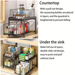 2 Tier Under Sink Cabinets Organizer Sliding Storage Drawer