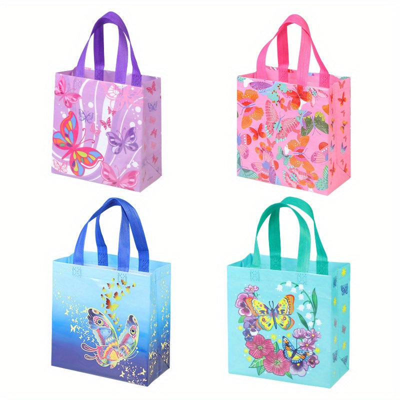 4pcs Butterfly Print Non-woven Bags Portable Handbag