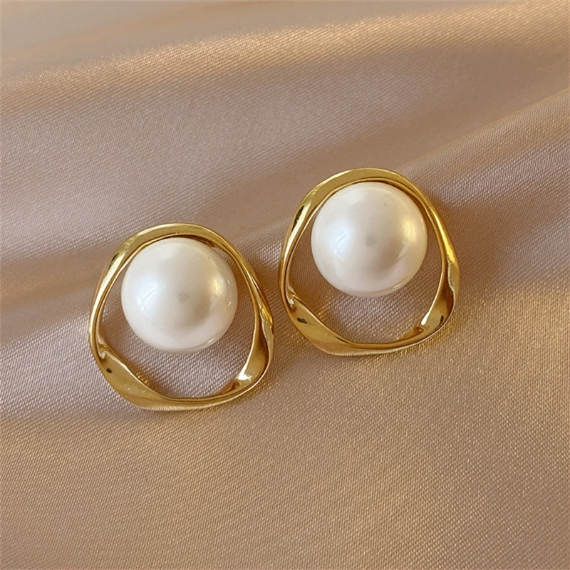 Irregular Geometric Faux Pearl Earrings 18K Plated Jewelry Women