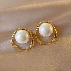 Irregular Geometric Faux Pearl Earrings 18K Plated Jewelry Women