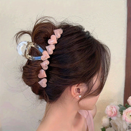 Sweet Jelly Hair Claw Heart Shaped Resin Hair Claw Nonslip Shark Claw Hair Clip
