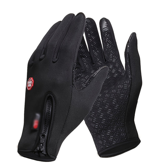 Warm Fleece Cycling Gloves with Touch Screen, Zipper - Outdoor Activities