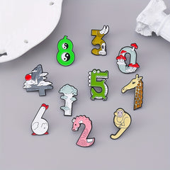 Arabic Numerals Animal Mountain Digital Badge Dripping Oil Brooch
