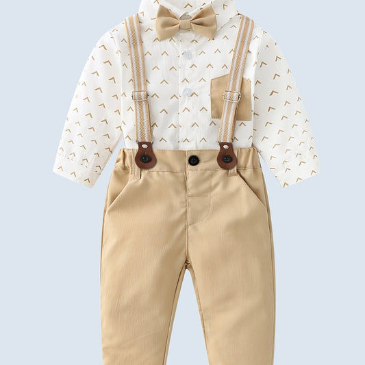 Baby Boys Gentleman Outfit Shirt Bowtie Suspender Pants Clothes