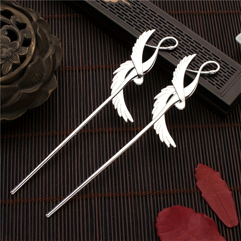 Metal Hairpin Crane Shape Hair Stick Ponytail Holder Women Hair Accessories